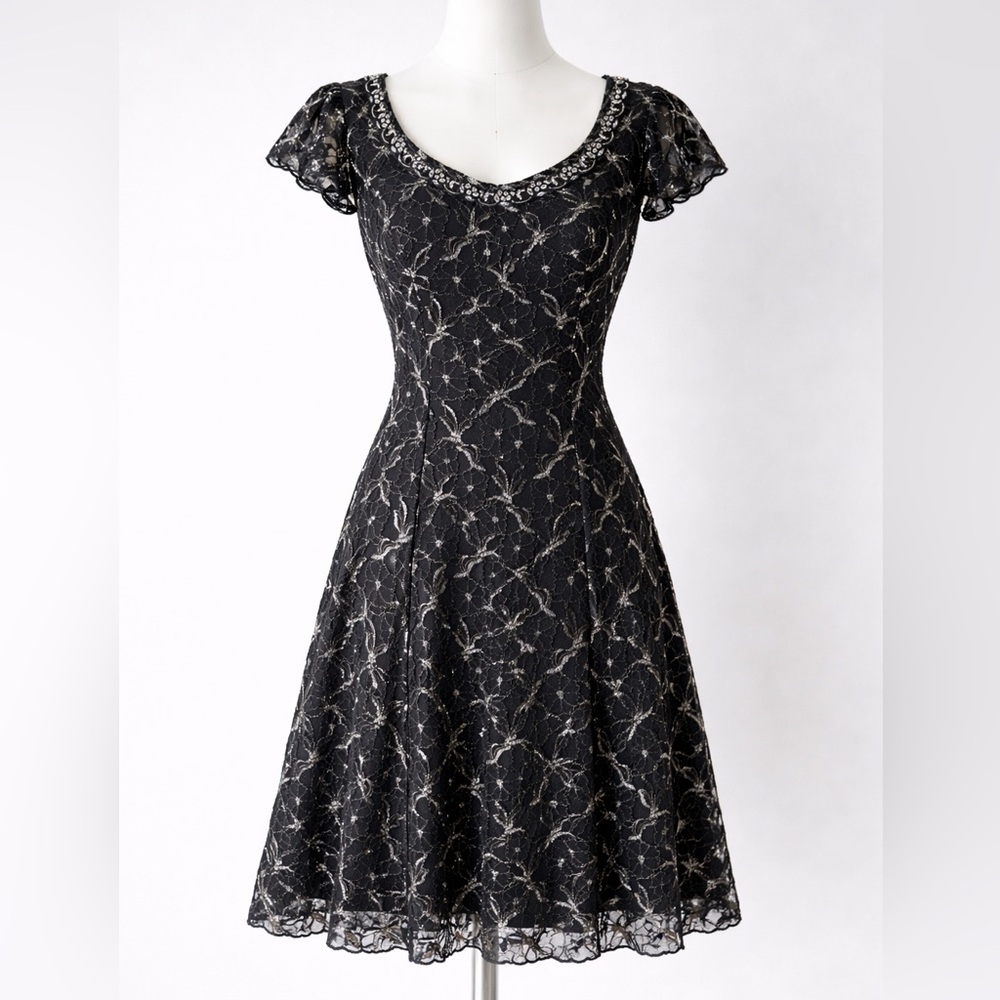 NWT Vintage Y2K 2006 Anna Sui Black and Silver Lace Dress Size XS